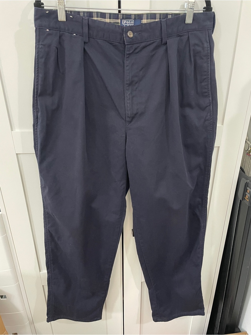 Vintage 90s Polo Ralph Lauren 34x30 Navy Pleated Chino Pants Made in USA